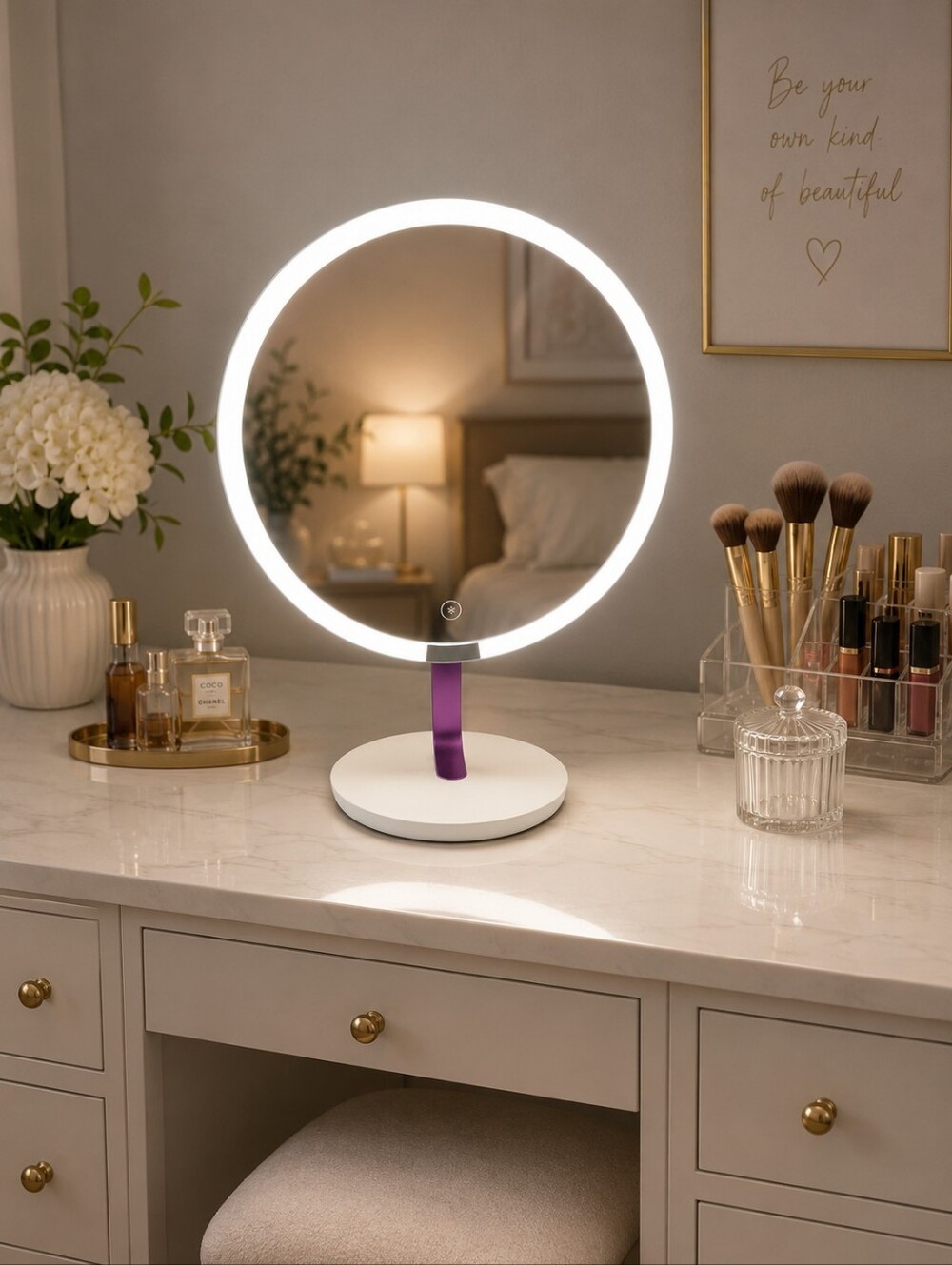 Wizchark Illuminated Vanity Mirror with Pink Accent - Home Accents